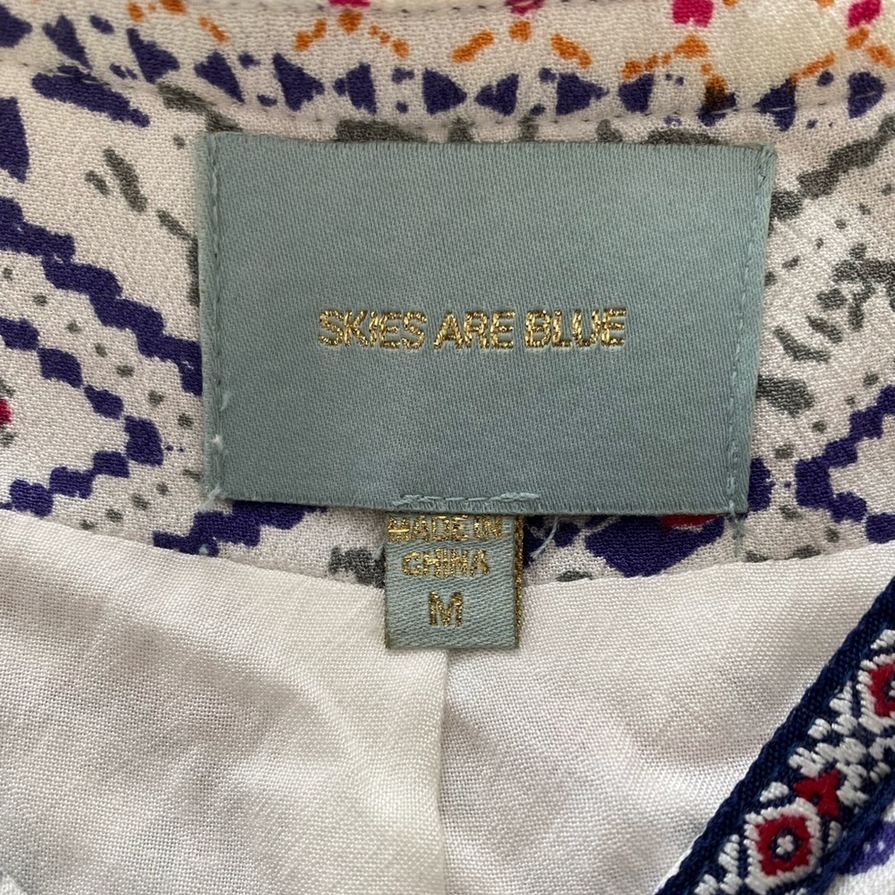 Skies are Blue Size Medium V-Neck Tunic Dress Aztec Print Embroidered Trim - Picture 10 of 10